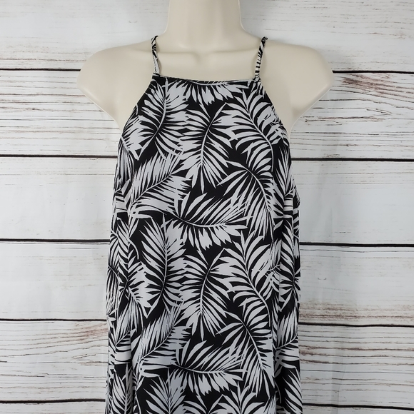 Timing | Sleeveless Palms Print Chiffon Dress - Picture 3 of 8